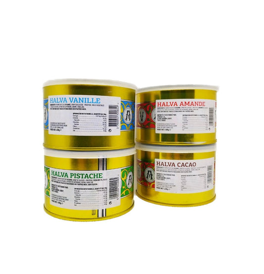 Produits orientaux en ligne: Olympos - Halva vanille, cacao, amande ou pistache