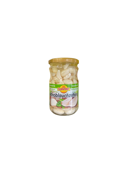 Suntat - Gousses d'Ail Marinées Suntat | Ail en Conserve Prêt à l'Emploi | Saveur Douce &Pratique | 650g (370g Égoutté)